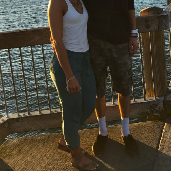 Blue/green colored flowy linen pants - Picture 1 of 6